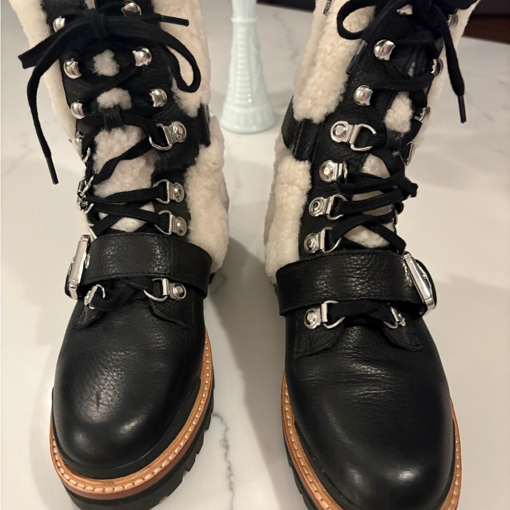 Sigerson Morrison Black and Cream Moto Boots